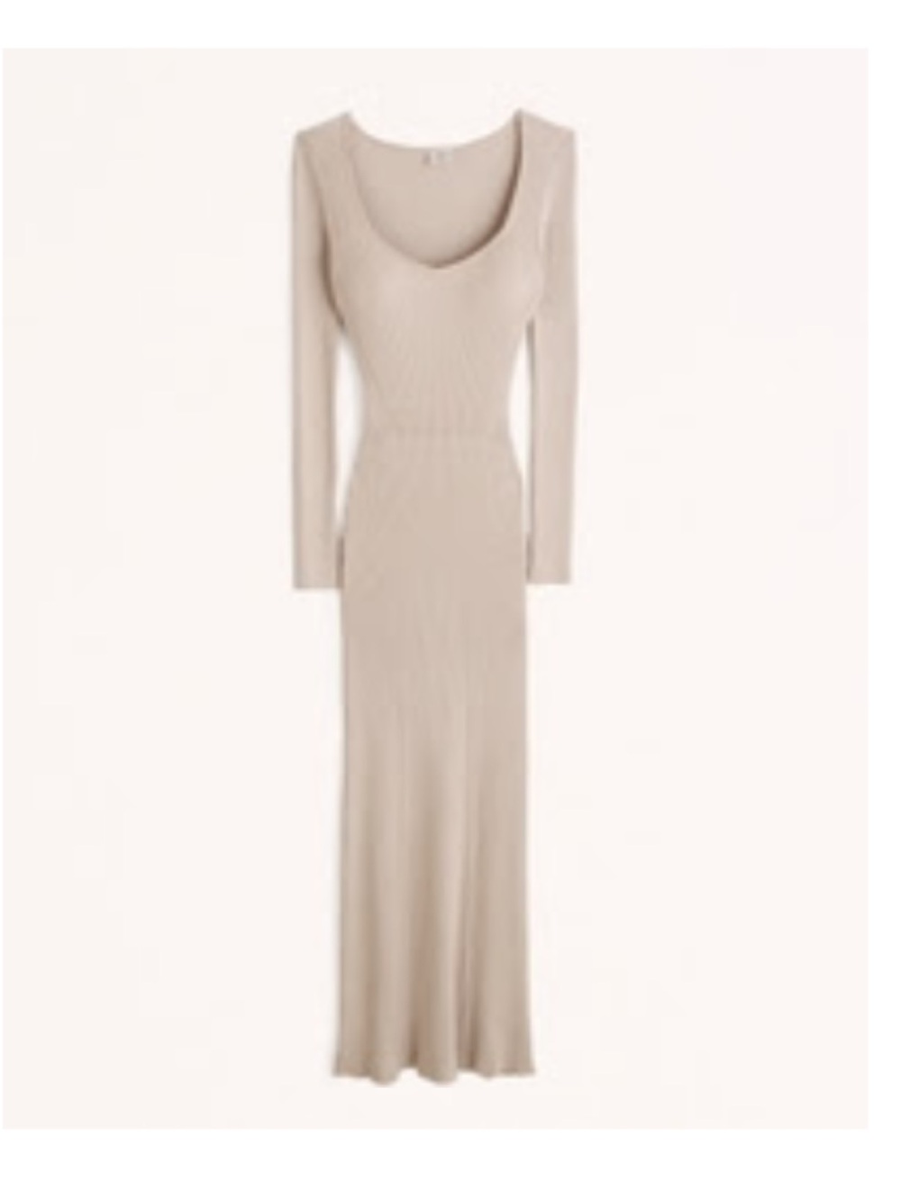 Abercrombie & Fitch Ribbed V-Neck Long Sleeve Dress - Cream